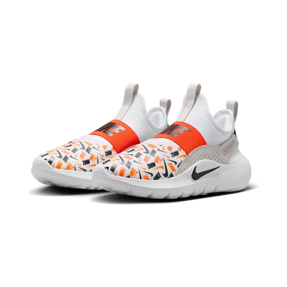 Nike Flex Runner 4 White Safety Orange Black Logo Print (IO9506-100)