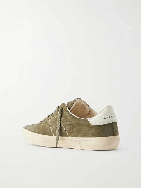 Golden Goose Soul Star Leather-Trimmed Distressed Suede Sneakers Army green (GMF00464.F008346) (4)