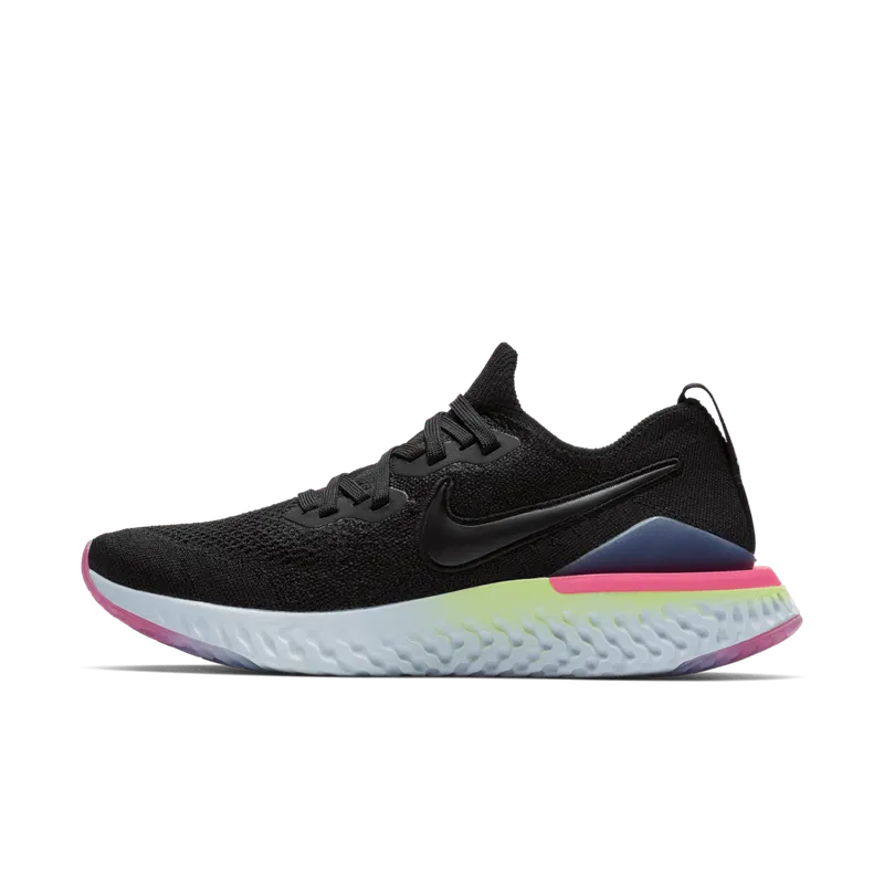 Nike Epic React Flyknit 2 Black Sapphire Hyper Pink (W) Black/Black-Sapphire-Lime Blast-Hyper Pink-Blue Tint (BQ8927-003)