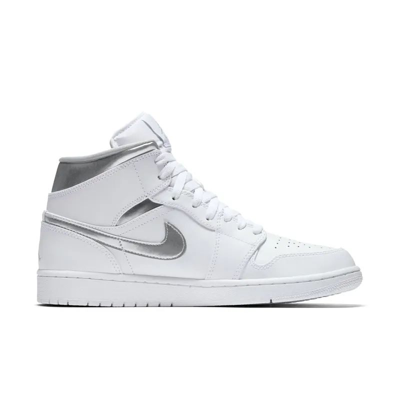 Jordan 1 Retro Mid Pure Money White/Metallic Silver-White (554724-105)