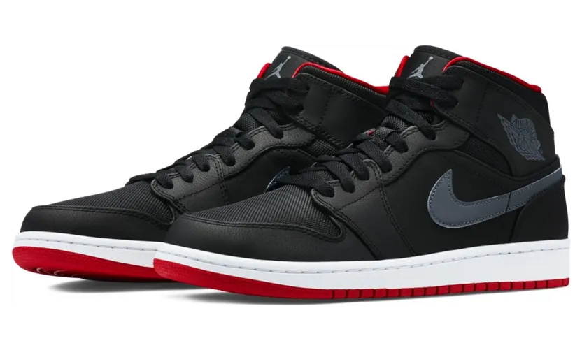 Jordan 1 Mid Black Cool Grey Gym Red