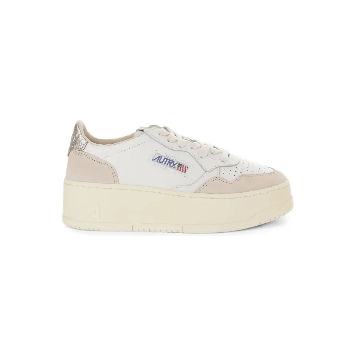Autry Medalist Plateau-Sneakers aus Wildleder und Leder in White und Platin (PTLWLS01)