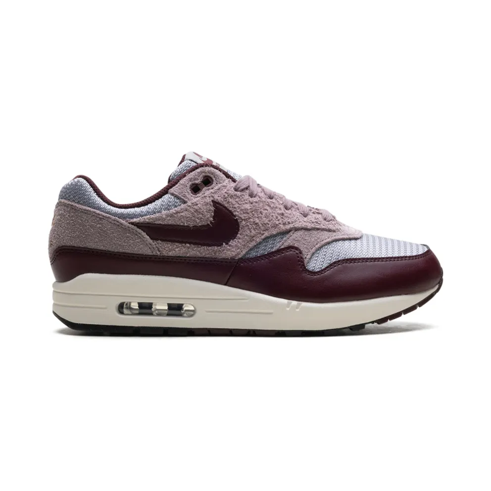 Nike Air Max 1 ESS PRM “CEMENT GREY/BURGUNDY CRUSH” (FQ7327-001)