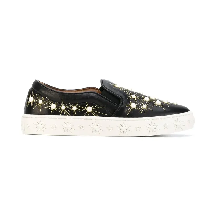 Aquazzura ‘Cosmic Pearls’ Slip-On-Sneakers “Black” (COSVNS01NAP000)