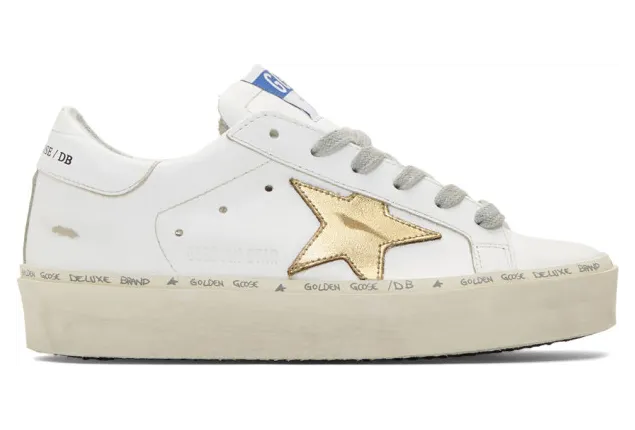 Golden Goose White and Gold Hi Star Sneakers (F36WS945.A7)