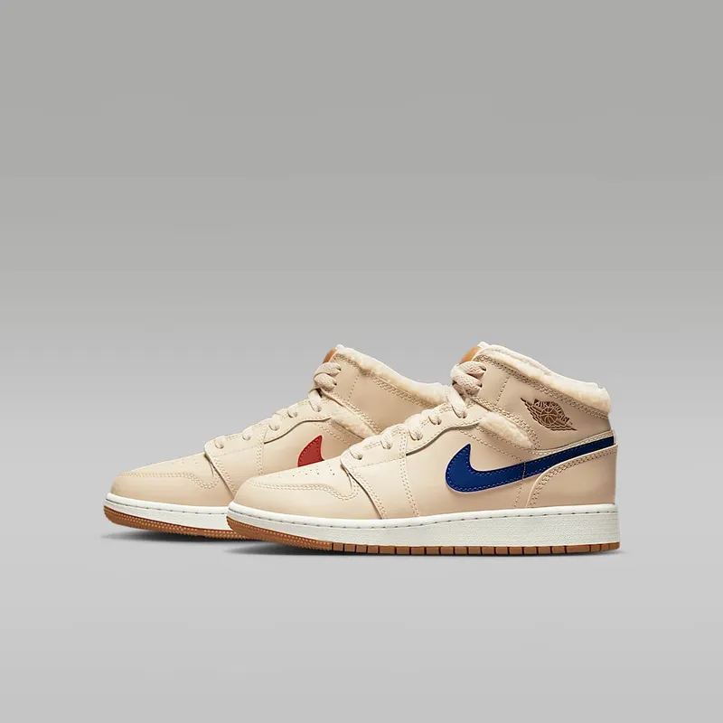 Air Jordan 1 Mid Fleece Pearl White (GS) – “Pearl White / Dark Driftwood-pink Salt-racer Blue” (DO2207-264)