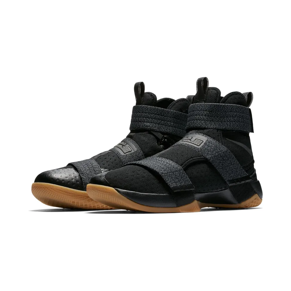 LeBron Soldier 10 “FLYEASE” Black/Gum Medium Brown-Metallic Dark Grey (917338-009)