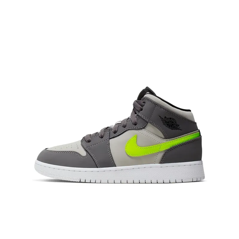 Jordan 1 Mid Gunsmoke Volt (GS) Gunsmoke/Volt-Neutral Grey-White-Black (554725-072)