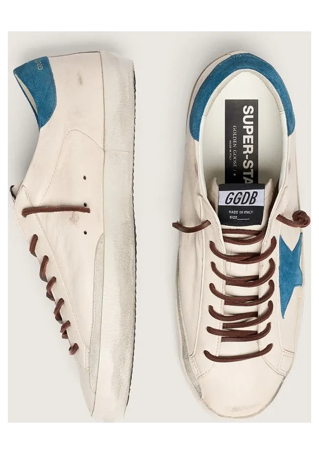 Golden Goose Super-Star In White Leather With Turquoise Suede Star (GMF00101.F008604.12501) (3)