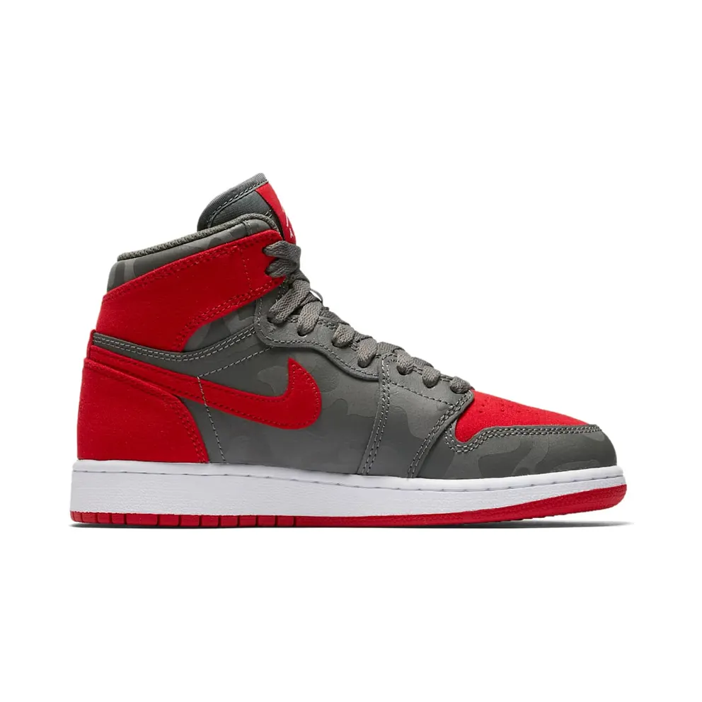 Jordan 1 Retro High Camo 3M Bred (GS) River Rock/Black-University Red-Dark Stucco-White (822858-032)