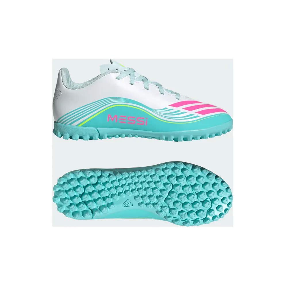 adidas F50 Messi Club Turf Football Shoes Kids “Cloud White / Lucid Pink / Flash Aqua” (JQ0949)