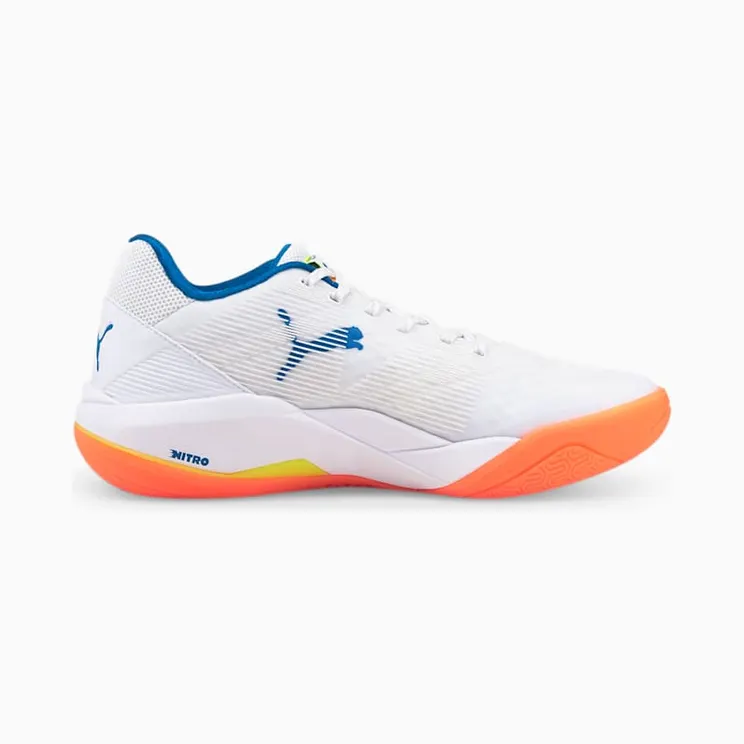 Puma Eliminate Power Nitro handbalschoenen Wit/Blauw/Geel (106460-03)