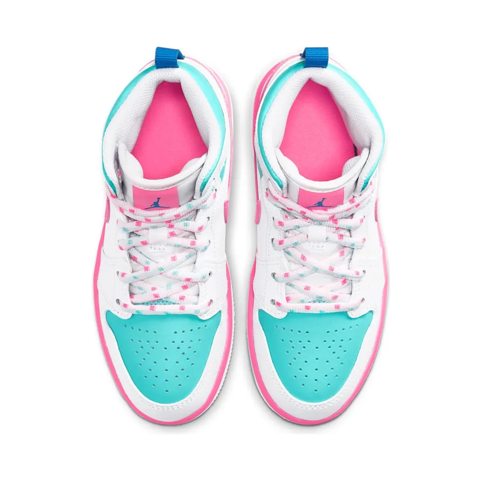 Jordan 1 Mid White Pink Green Soar (PS) White/Digital Pink-Aurora Green-Soar (640737-102)