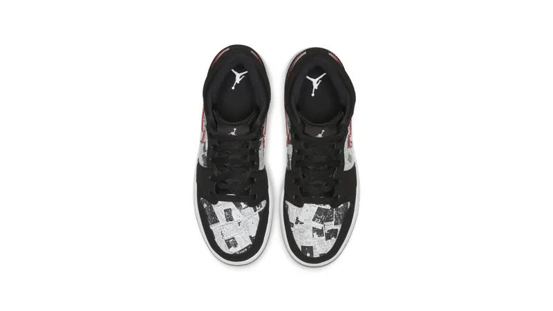 Jordan 1 Mid Newspaper Air Times (GS) Black/Gym Red-White (BQ6931-061)