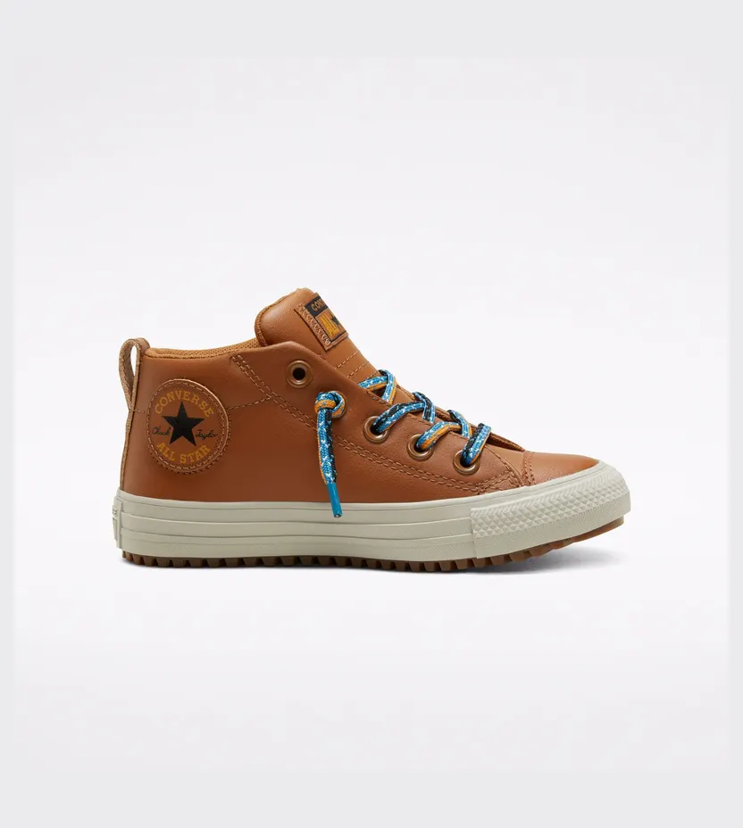 Converse Big Kids Double Lace Suede Chuck Taylor All Star Street Boot Mid Warm Tan/cape Blue (668490C)