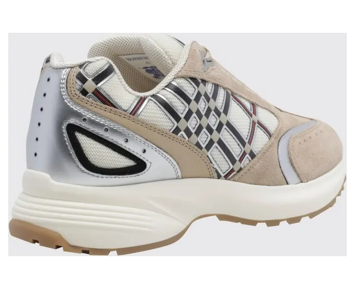 BURBERRY Eclipse Runner Suede and Mesh Check Pattern Sneakers Silver (8127713) (2)