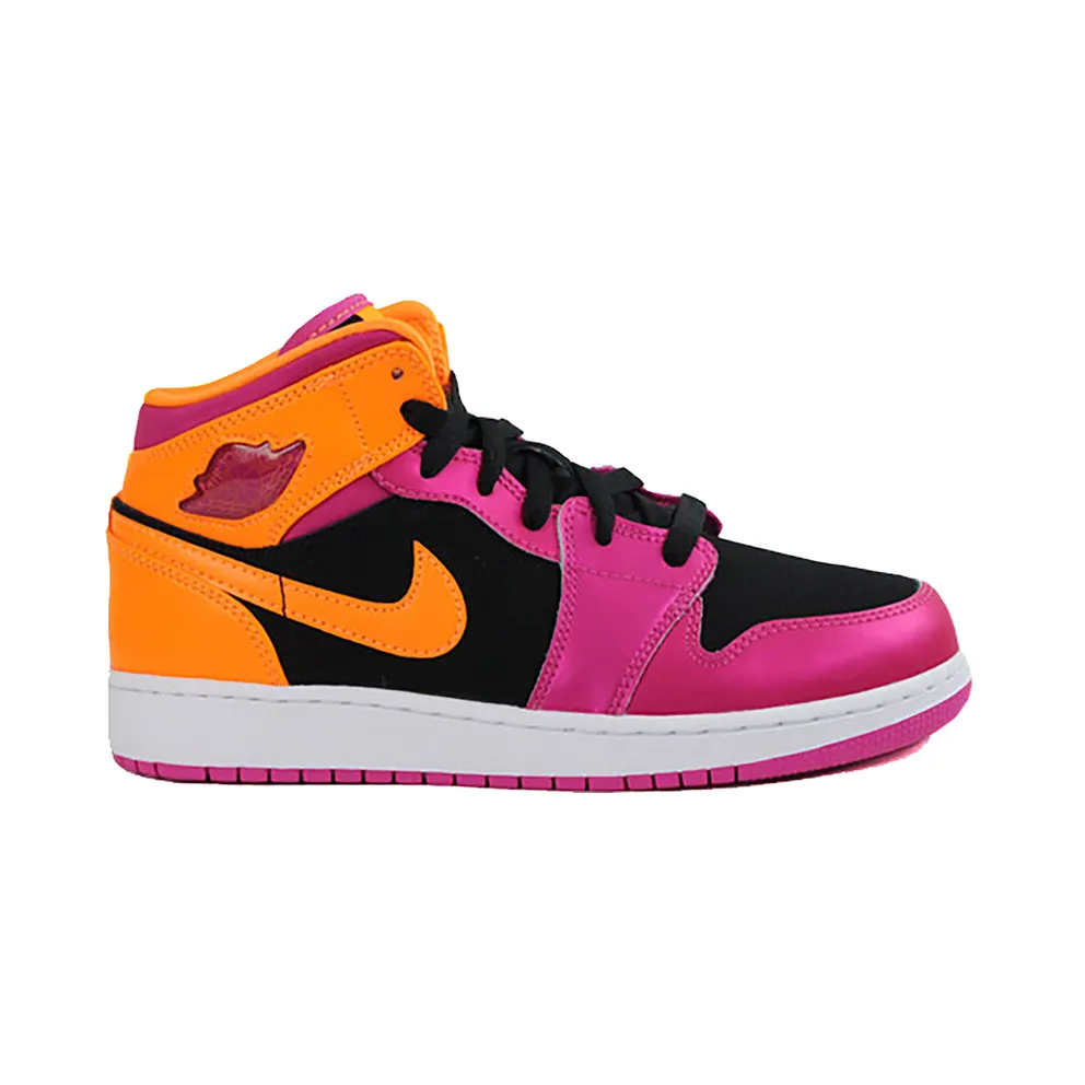 Jordan 1 Retro Mid Black Fusion Pink Bright Citrus (GS)
