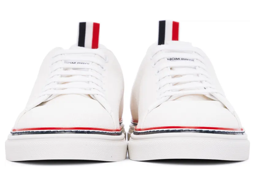 Thom Browne White Canvas Tennis Sneakers (MFD219A-01588) (2)