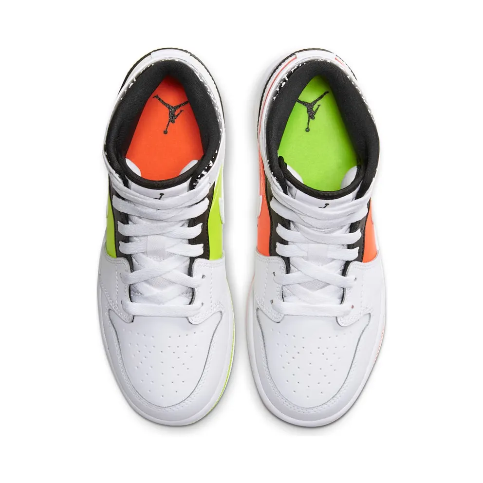 Jordan 1 Mid Composition Notebook (GS) Orange/Volt-Black-White (554725-870)