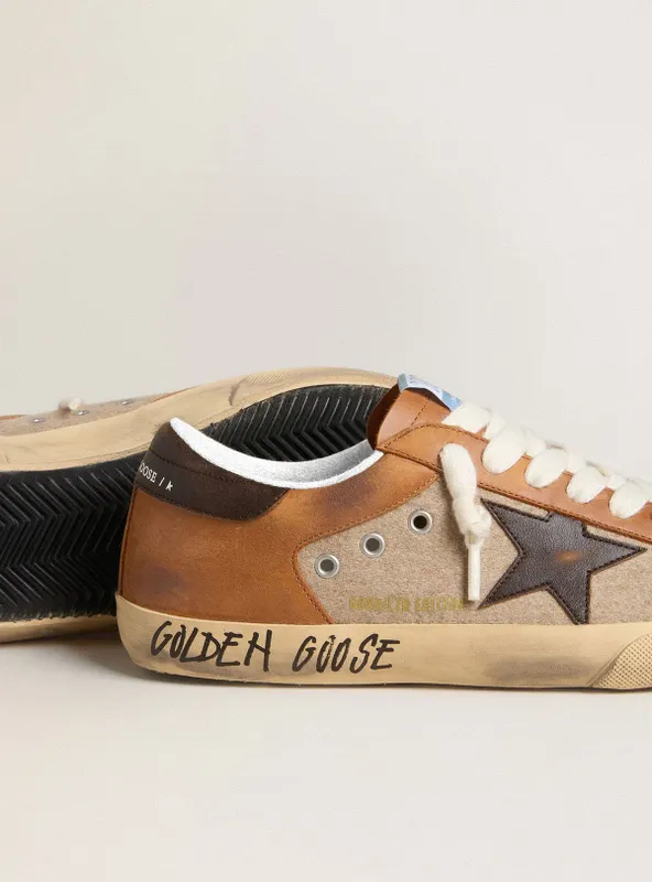 Golden Goose Super-Star Ltd In Beige Wool With Brown Leather Star And Camel Inserts (GMF01006.F007877.55710) (3)