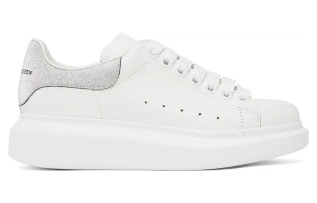 Alexander McQueen SSENSE Exclusive White and Silver Glitter Suede Tab Oversized Sneakers (553770 WHVIV)