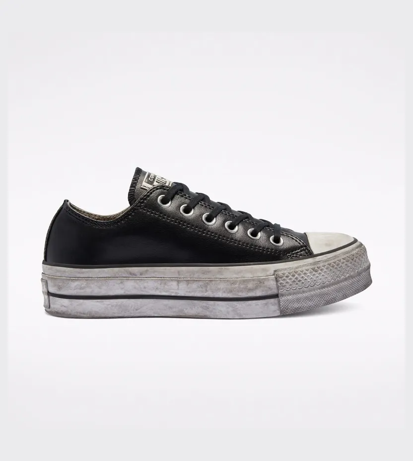 Converse Chuck Taylor All Star Leather Smoke Platform Low Top Black/black Smoke In (562910C)