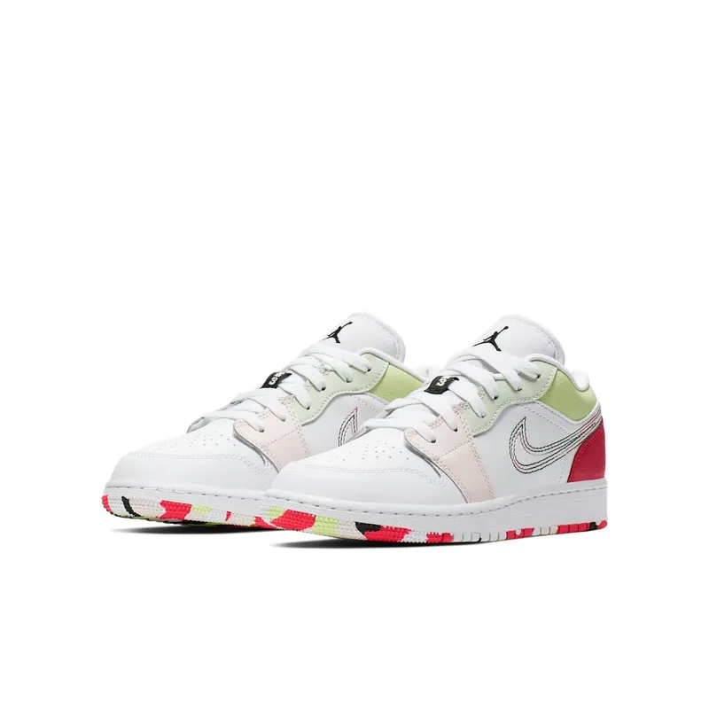 Jordan 1 Low Glow-In-The-Dark (GS) White/Ember Glow-Barely Volt-Black (554723-176)