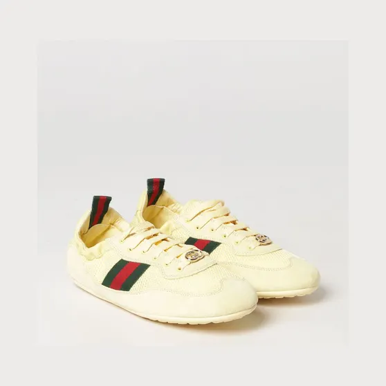 Gucci Shift Low-Top Suede and Mesh Sneakers with Web Stripe Beige (857963AAF1Z7552)