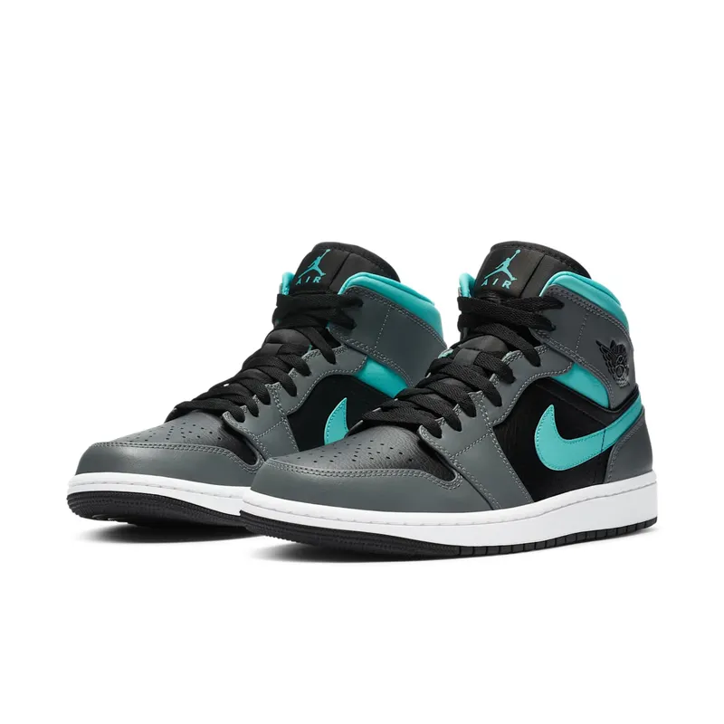 Jordan 1 Mid Grey Aqua Black/Light Aqua-Dark Smoke Grey (554724-063)