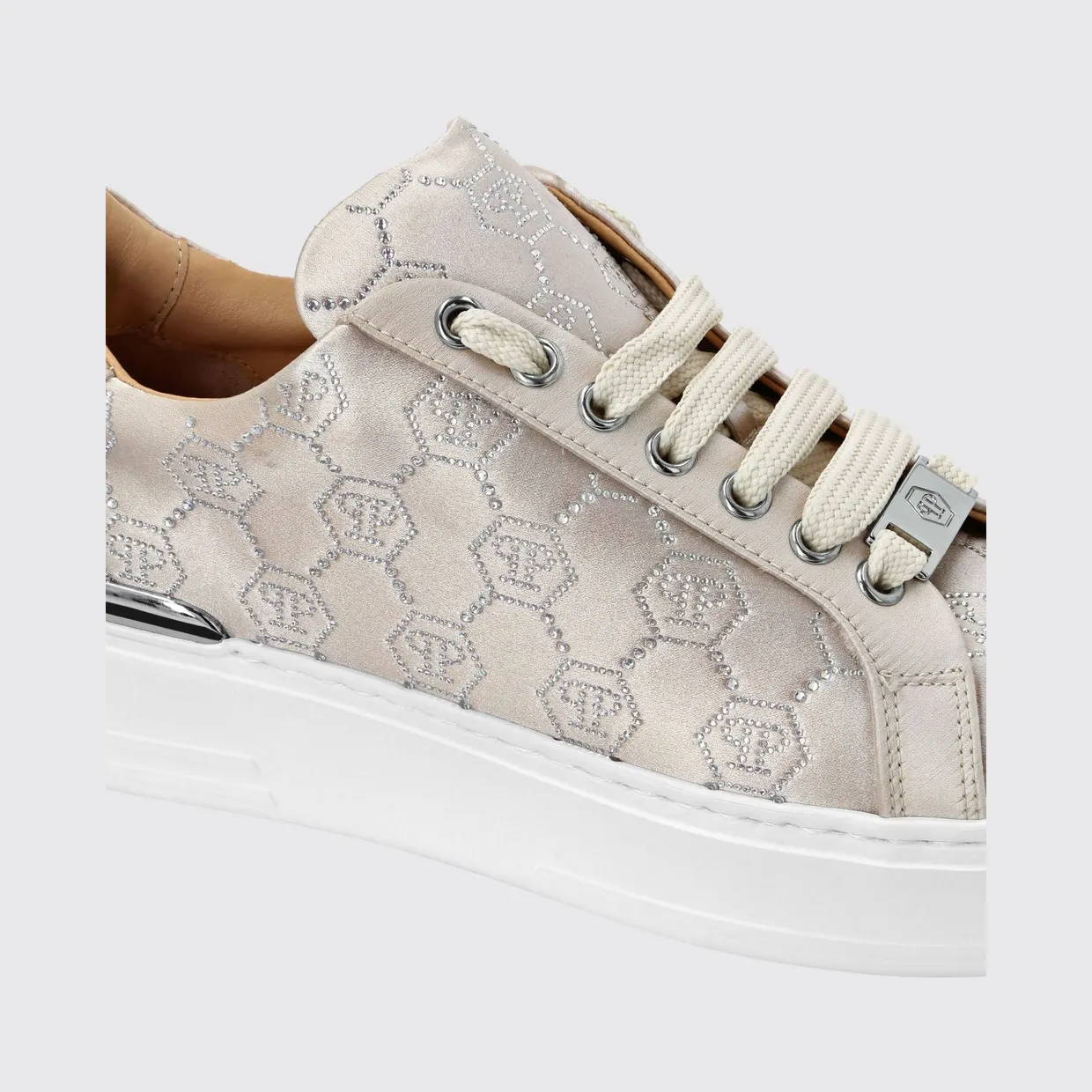 Philipp plein Satin Sneakers with Rhinestone Hexagon Beige (PAESWSC2767PTE028N06) (4)