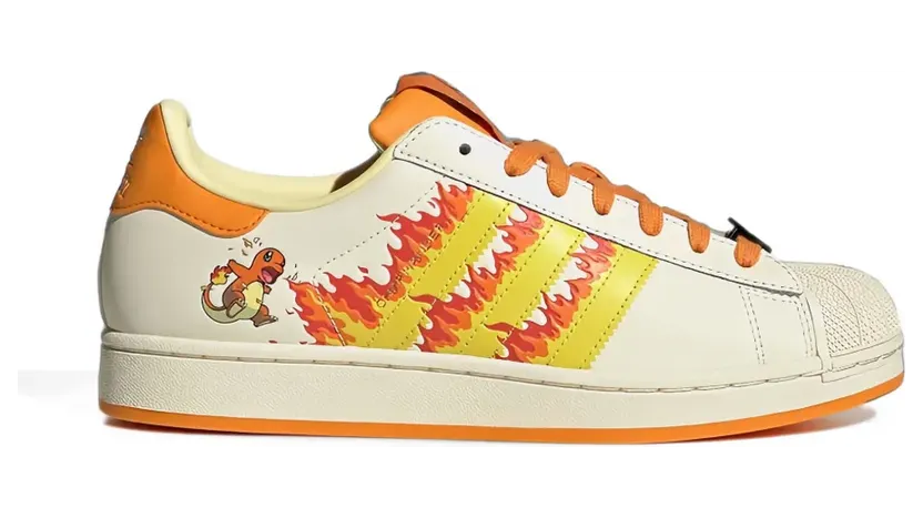 Pokemon x adidas Superstar “Charmander”: vlammen op de strepen, en vijftien paar in één collectie