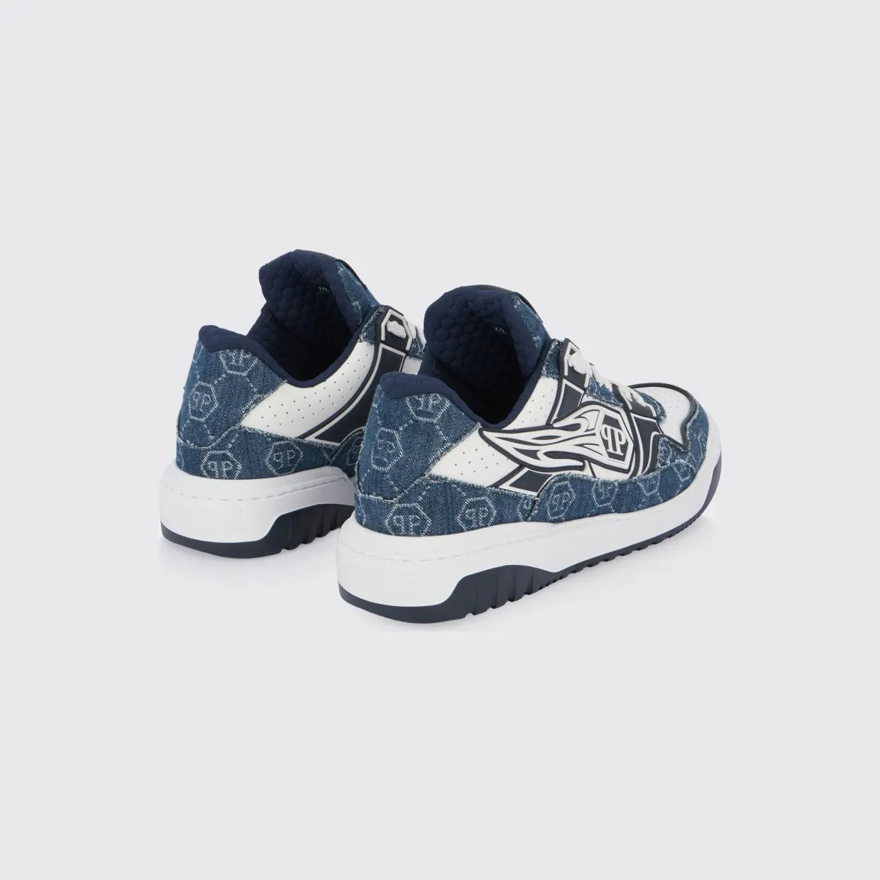 Philipp plein Moonwalker Denim and Leather Sneakers Blue (SAFSMSC4077PLE005N14) (2)