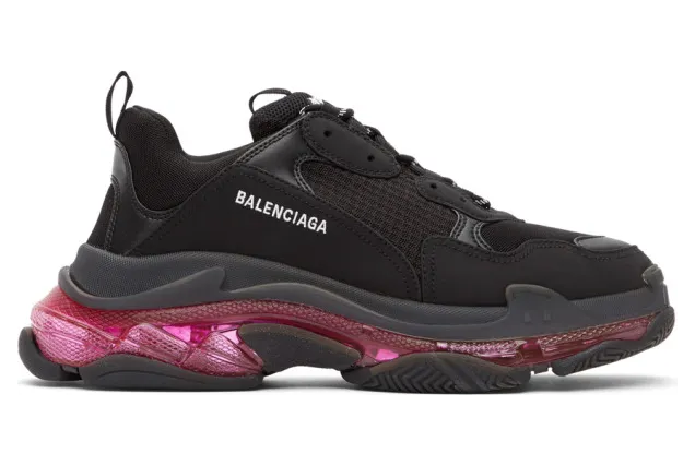 Balenciaga Black and Pink Triple S Sneakers (544351-W2FR1)