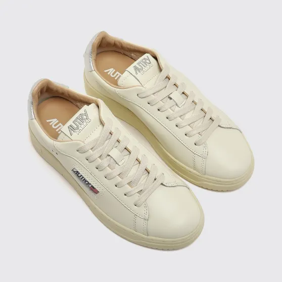 Autry Dallas Low Bicolour Calfskin Leather Trainers with Padded Low-Top Ankle Silver (ADLWMR07)