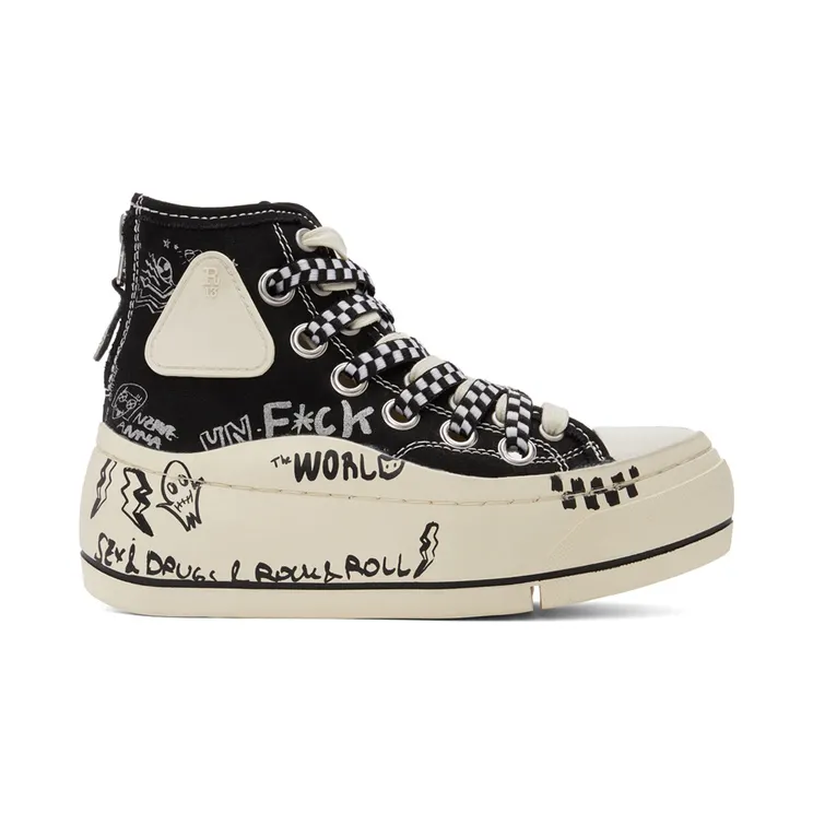 R13 Black Graffiti Double Grommet Kurt Sneakers (R13S5030-S048C)