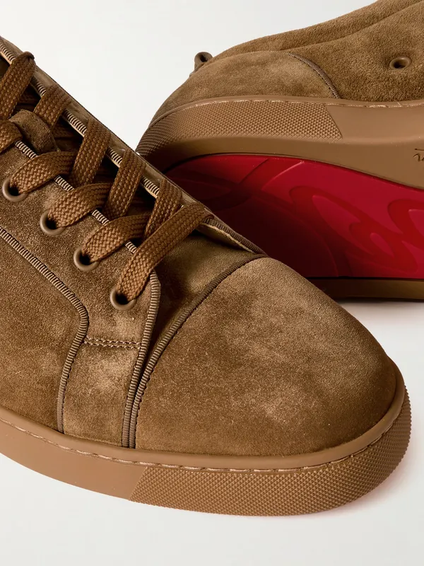 Christian Louboutin Louis Junior Grosgrain-Trimmed Suede Sneakers Taupe (3240426) (6)