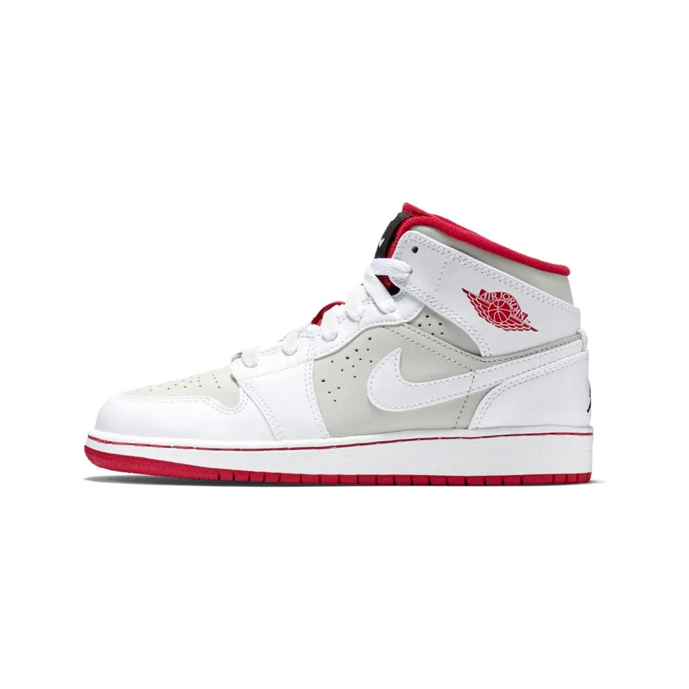Jordan 1 Retro Mid Hare 2015 (GS) White/True Red-Light Silver-Black (719554-123)