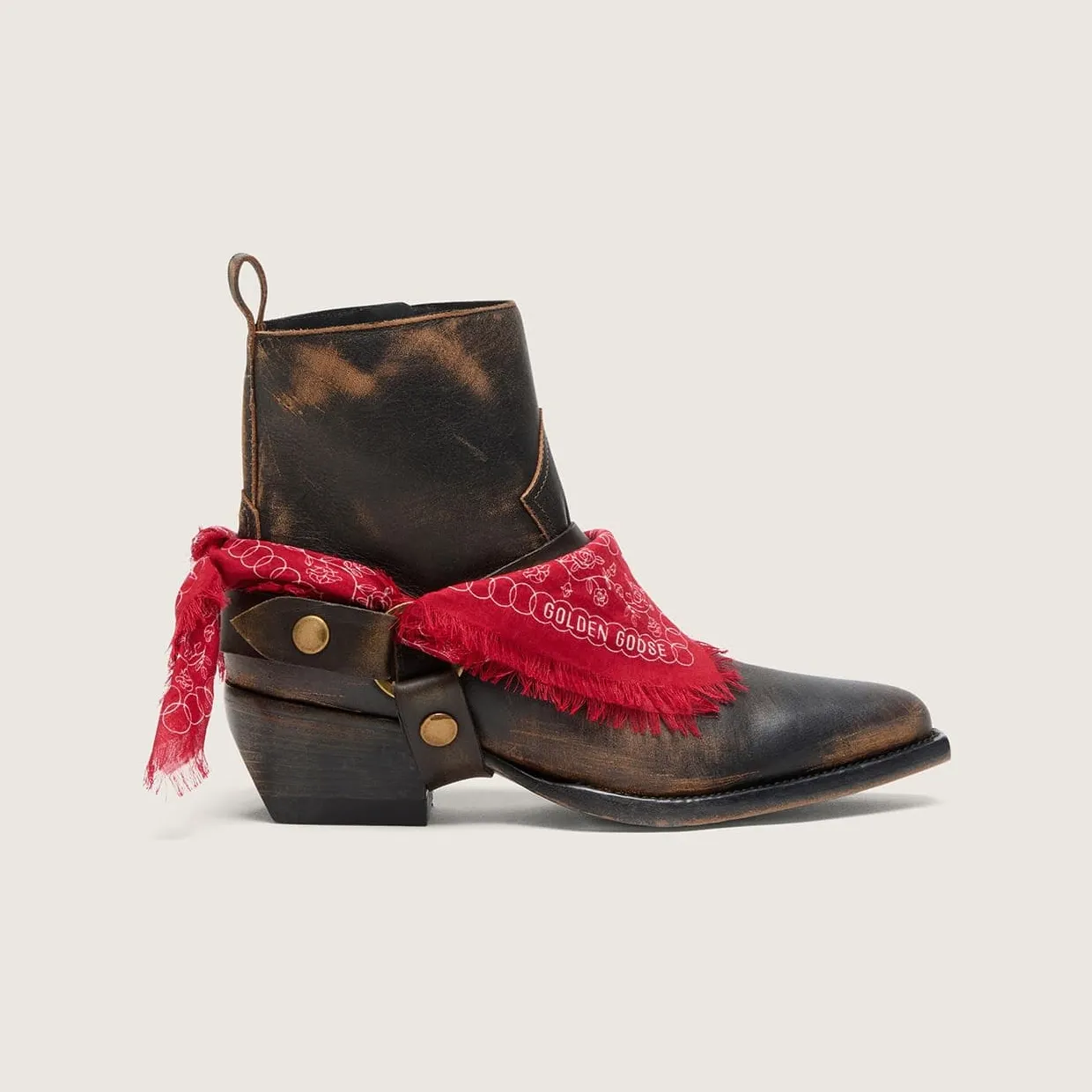 Golden Goose Debbie Boots In Black Leather With Removable Buckle And Bandana (GWF00545.F008800.90541)