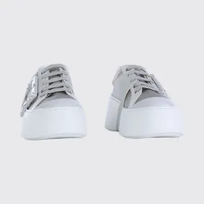 Roger Vivier Viv’ Skate Satin Low-Top Trainers with Wedge and Jewel Buckle White (RVW73729110VMI1VC4)