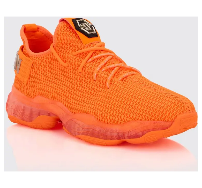 Philipp plein Low-Top Lace-Up Sneakers in Technical Knit Fabric with Logo Orange (UACSUSC0077PTE003N86)