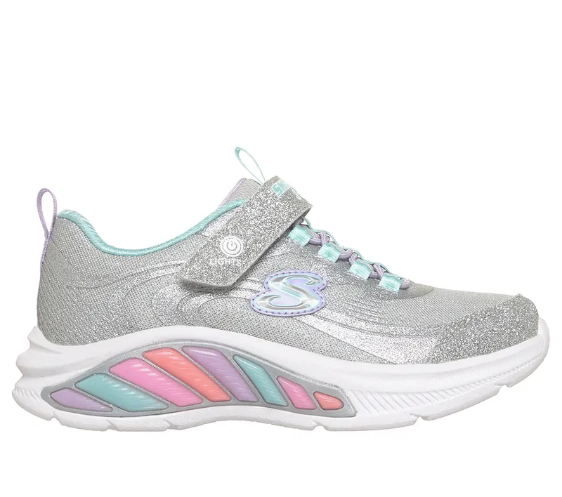 Skechers S-Lights: Rainbow Cruisers “Glitzy Glow Sneaker Silver / Blue” (303726CSLBL)