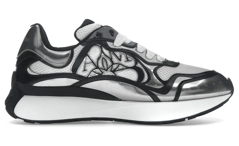 Alexander McQueen Sprint Runner Black White Silver-Tone Seal (750328W4WN18839)