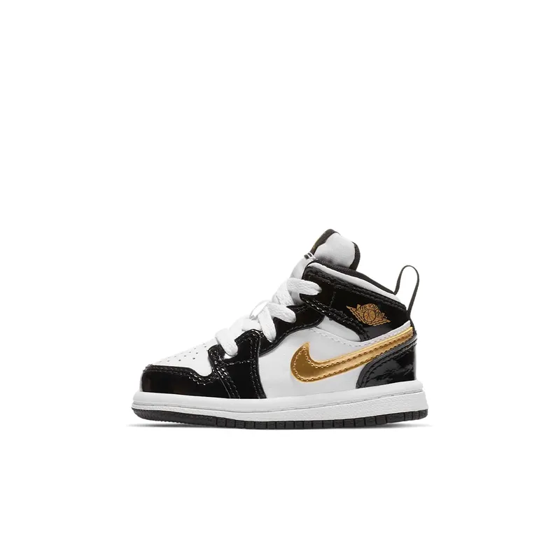 Jordan 1 Mid Patent Black White Gold (TD) Black/White-Metallic Gold (BQ6933-007)