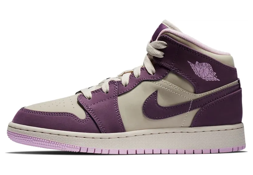 Air Jordan 1 Mid GS “Pro Purple / Light Arctic Pink / Desert Sand” (555112-500)