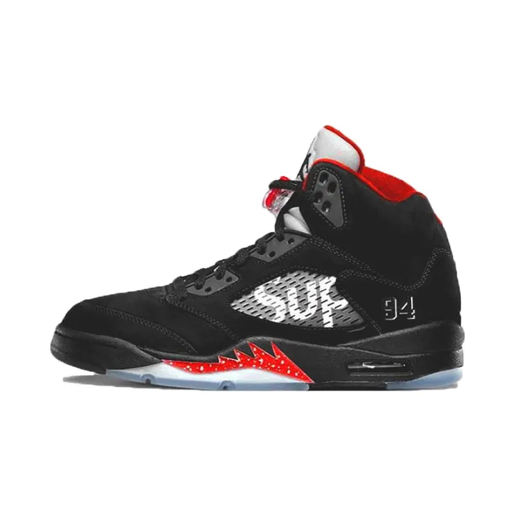 Supreme x Air Jordan 5 Retro ‘Black’ Black/Fire Red (824371-001)