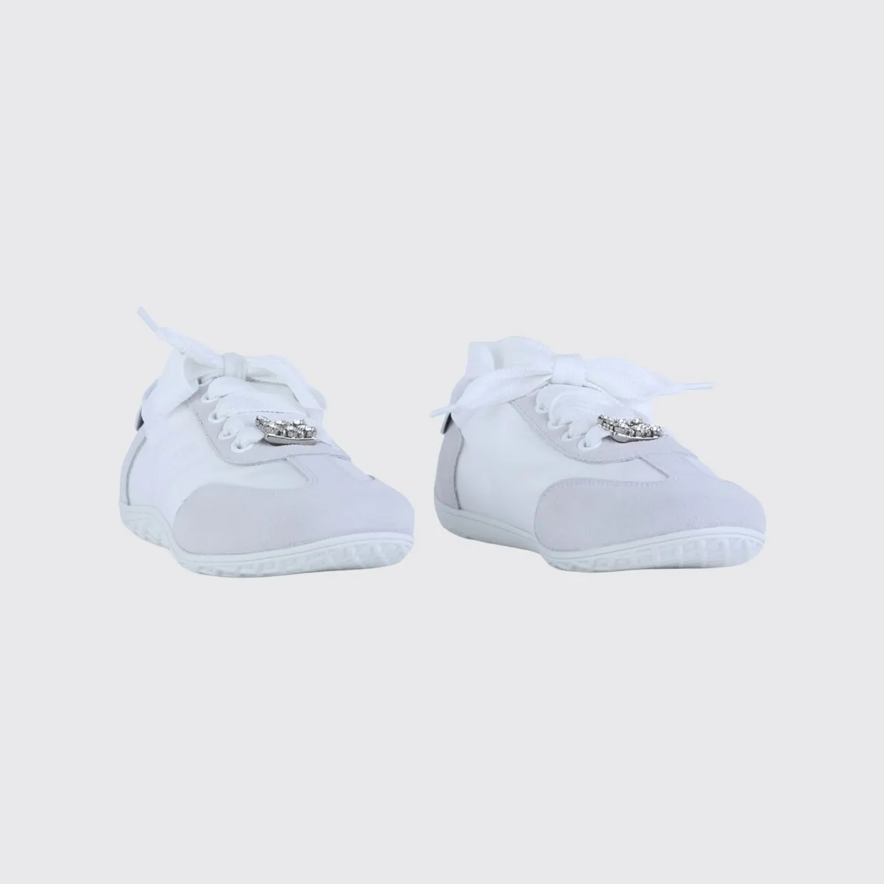 Roger Vivier Viv Low Leather and Fabric Sneakers with Jewel Buckle White 1 (RVW79342810TNM89JH)