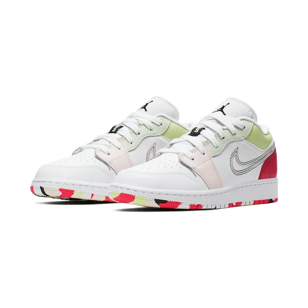 Jordan 1 Low Glow-In-The-Dark (GS) White/Ember Glow-Barely Volt-Black (554723-176)