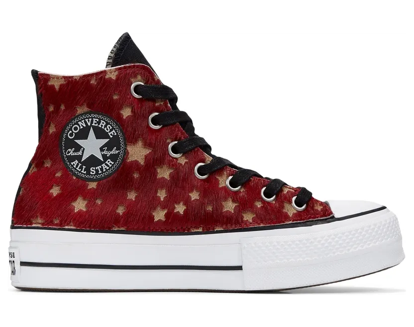 Converse Metallic Fur Chuck Taylor All Star Platform High Top voor dames Black/maroon Stars Fur (566465C)
