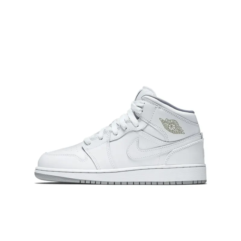 Jordan 1 Mid White (GS) White/White-Wolf Grey (554725-112)
