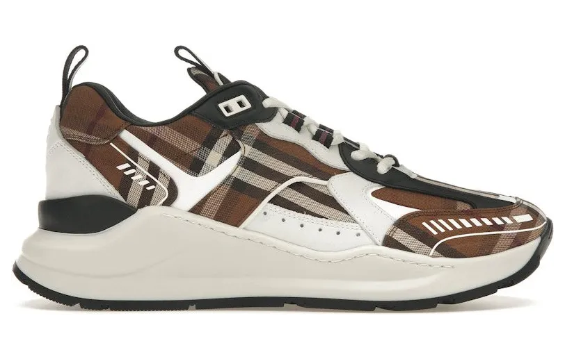 Burberry Vintage Check Cotton and Leather Sneakers Dark Birch Brown White (80642821)